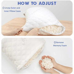 Bed Pillow Queen Size Cooling Luxury Hotel Quality, Adjustable Removable Precision Cut Memory Foam Pillow Side Back Tummy Sleeper Bamboo Cover