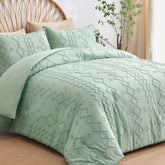 Twin Size Comforter Set 2 Pieces Sage Green Bohemian Tufted Comforter with 1 Pillow Sham