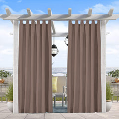 50 x 120 inch Indoor Outdoor Thermal Insulated Solid Tab Top Single Curtains Drape for Patio, Taupe Grey