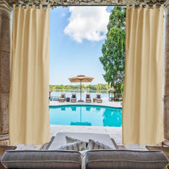 Beige Toile Outdoor Thermal Blackout Curtain 50 in. W x 120 in. L