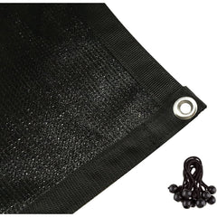 6 ft. x 12 ft. 90 percents Shade Fabric Sun Shade Cloth with Grommets for Pergola Cover Canopy Black with 12 Bungee Balls
