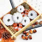 24Pcs Fall Pumpkins Decor, Assorted Sizes Artificial Pumpkin, Fake Plaid Burlap Velvet Foam Decorative Pumpkin, Faux Fabric Autumn Table Decorations for Harvest Farmhouse Thanksgiving Halloween Party