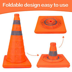 28 in. Collapsible Traffic Safety Cones with Reflective Collar for Road Safety,Orange