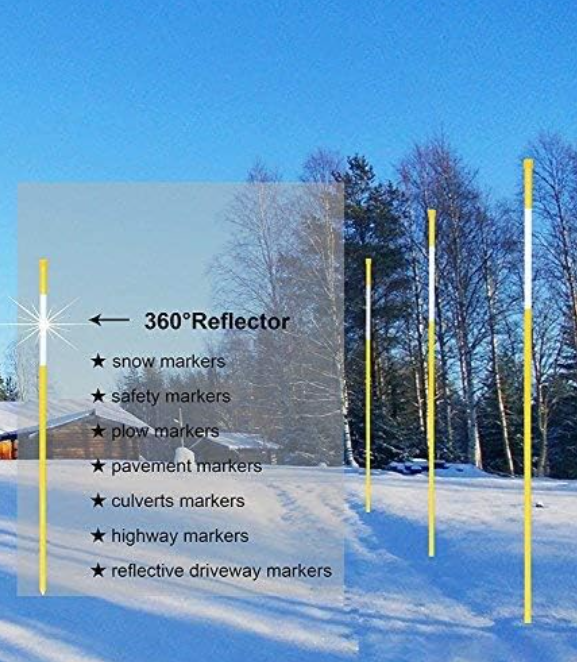 50 Pcs Driveway Reflectors 48 Inch Snow Stakes 5/16 Inch Dia Reflective Driveway Markers Yellow for Snow Plowing