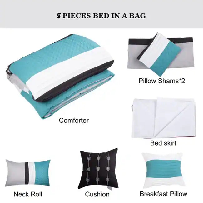 Shatex Bed In A Bag 7 Piece Luxury Microfiber Striped Bedding Comforter Set Oversized Bedroom Comforters Queen green