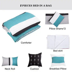 Shatex Bed In A Bag 7 Piece Luxury Microfiber Striped Bedding Comforter Set Oversized Bedroom Comforters Queen green