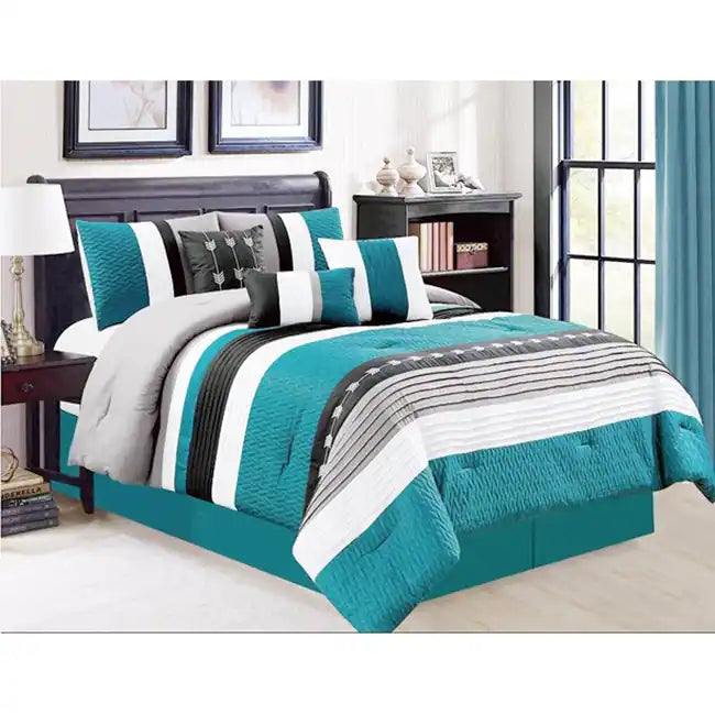 Shatex Bed In A Bag 7 Piece Luxury Microfiber Striped Bedding Comforter Set Oversized Bedroom Comforters Queen green