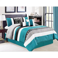 Shatex Bed In A Bag 7 Piece Luxury Microfiber Striped Bedding Comforter Set Oversized Bedroom Comforters Queen green