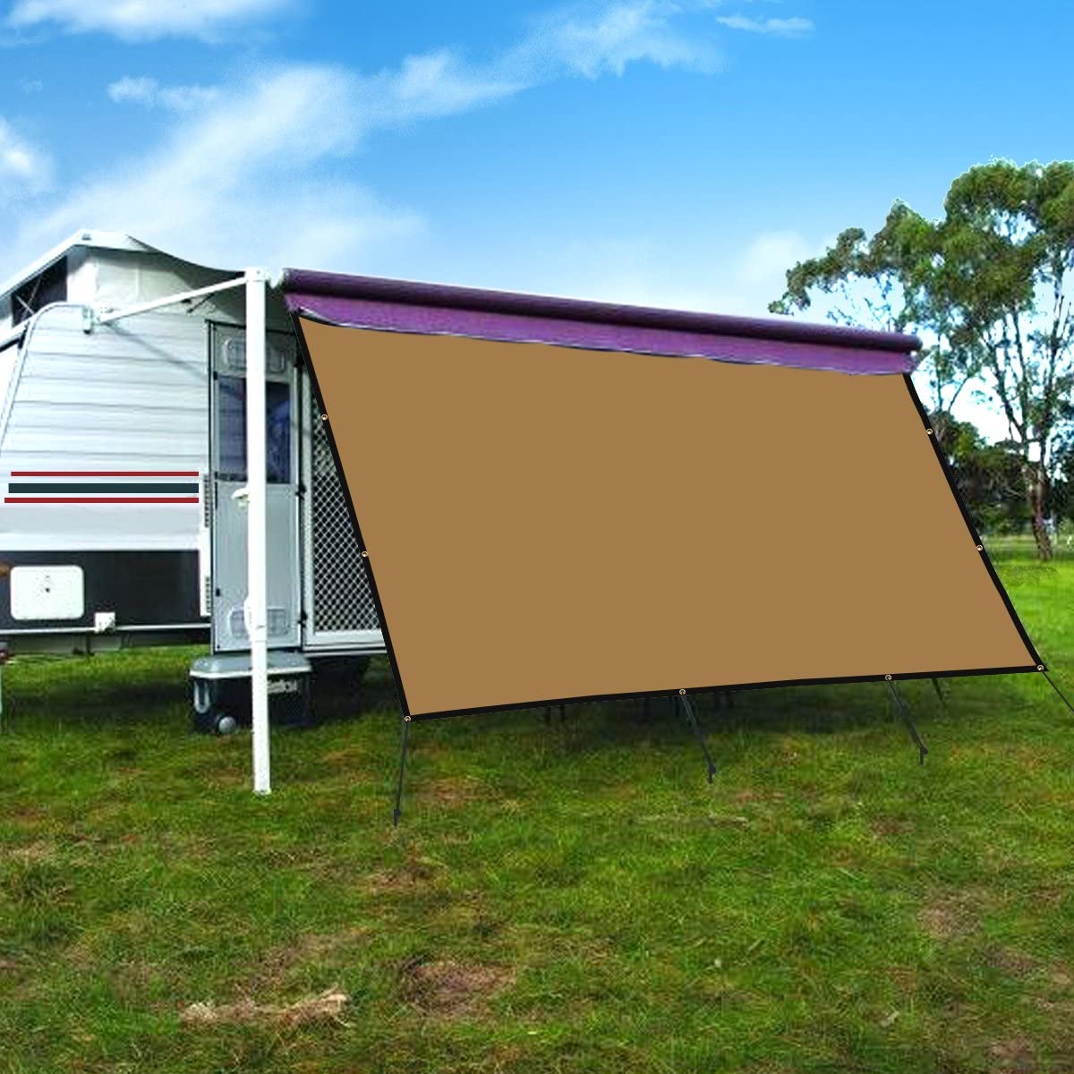 10 ft x 10 ft RV Awning Privacy Screen Sun Shade Panel Kit Sunblock Shade Drop in Coffee