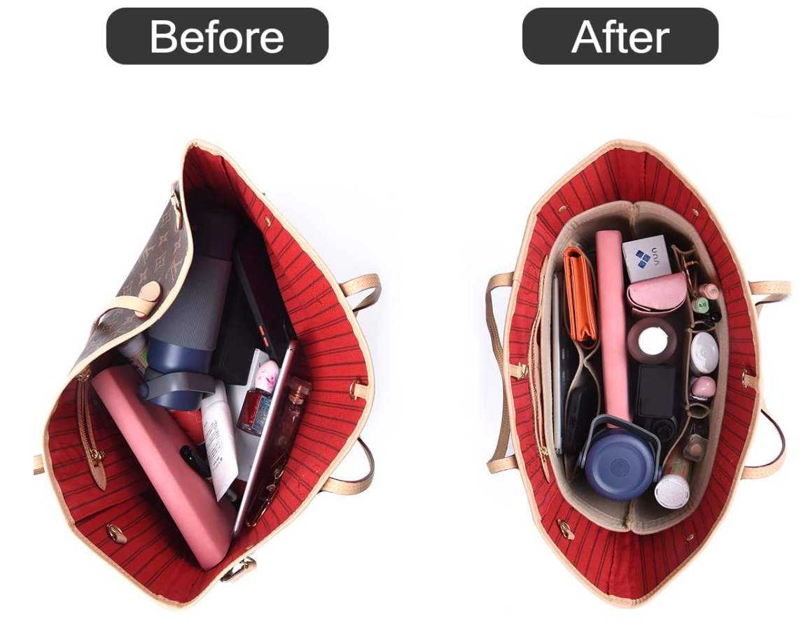 Purse Bag Organizer Insert,Handbag Organizer for Women,Bag in Bag,Universal Style,Perfect for Le Pliage Top Handle M and More,Beige,L