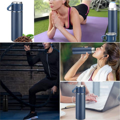 3PCS Blue Vacuum Flask Set 480ml 16oz Insulated Water Bottle with Extra 2 Cup Lids Set Outdoor Travel Thermal Cups for Hot and Cold Beverages Summer Winter Drinkware Halloween Gift