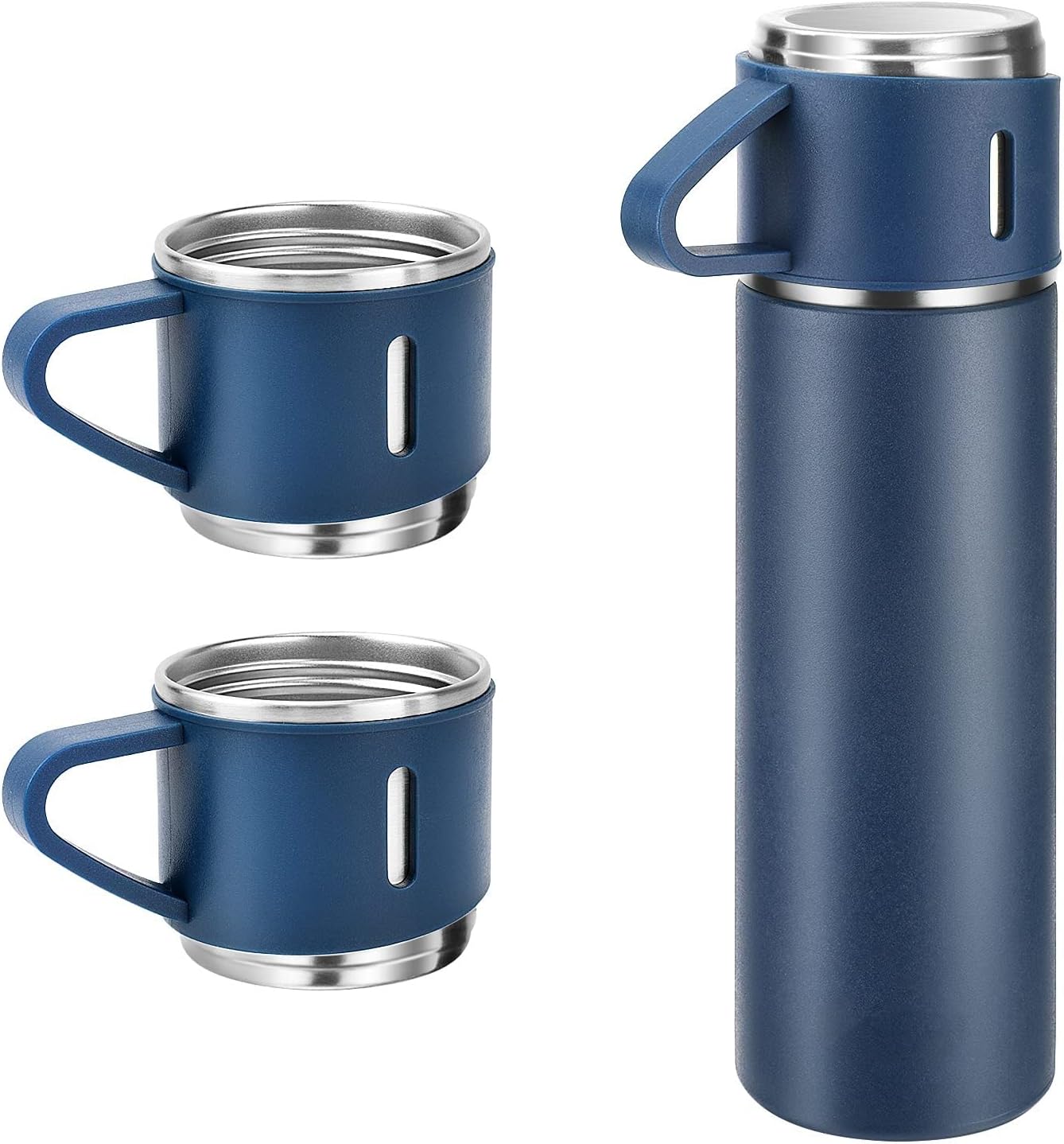 3PCS Blue Vacuum Flask Set 480ml 16oz Insulated Water Bottle with Extra 2 Cup Lids Set Outdoor Travel Thermal Cups for Hot and Cold Beverages Summer Winter Drinkware Halloween Gift