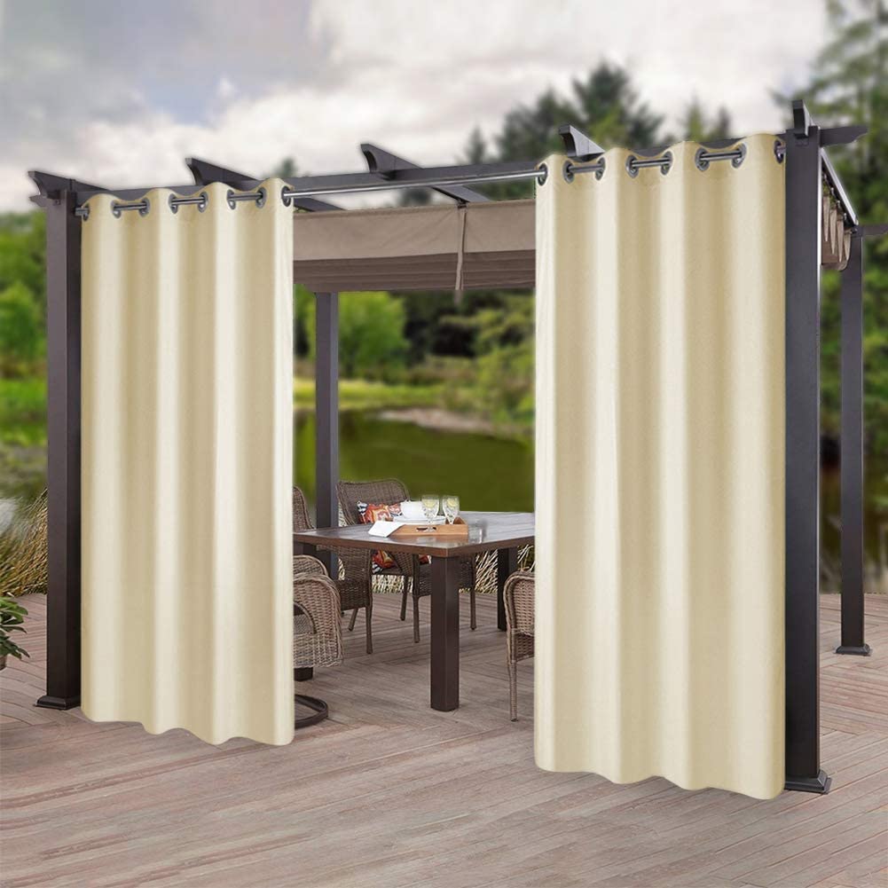 50 in W x 96 in L Outdoor Curtain UV Privacy Drape Thick Waterproof Fabric Heavy Duty Indoor Panel , Beige