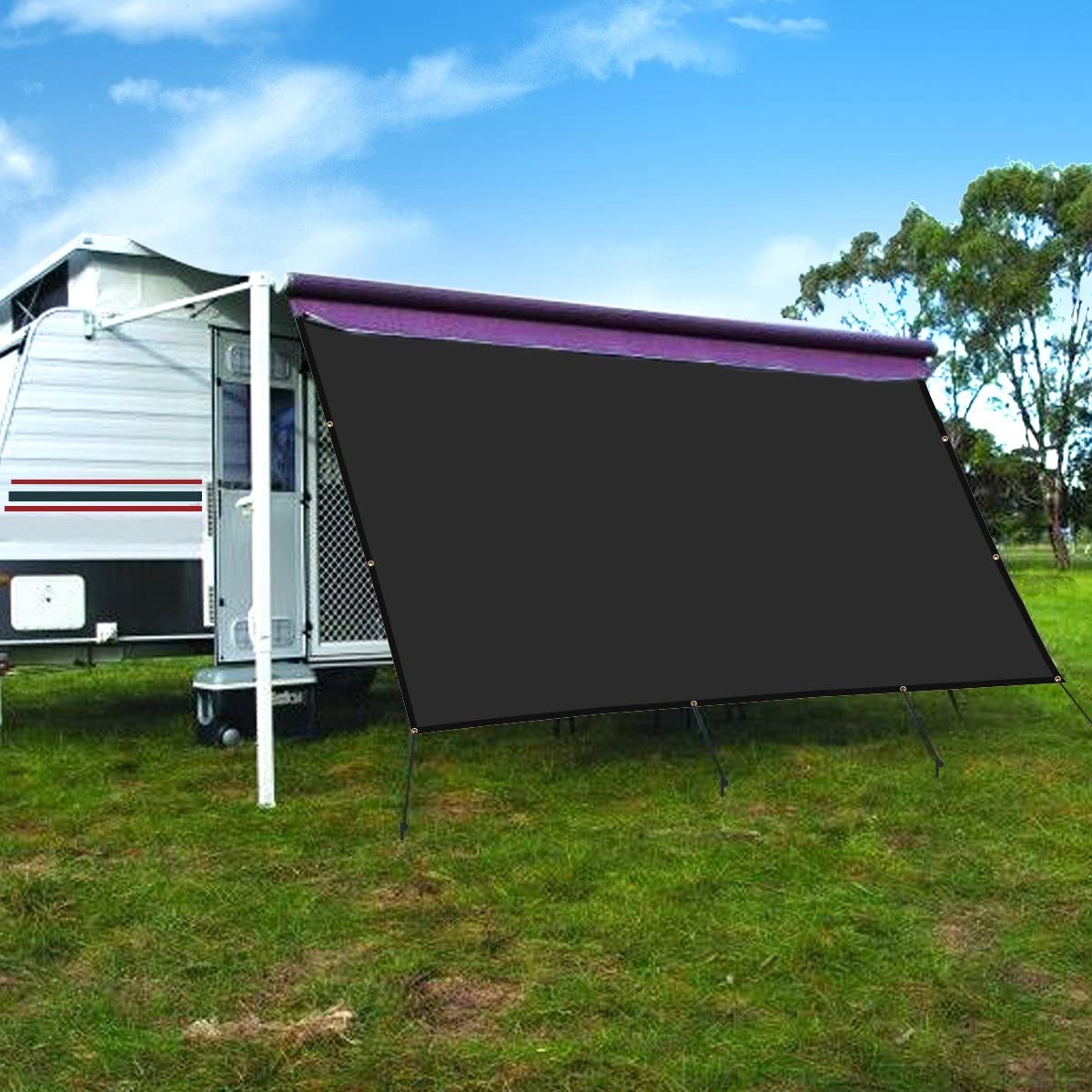 8 ft. x 14 ft. RV Awning Privacy Screen Shade Panel Kit Sunblock Shade Drop, Black