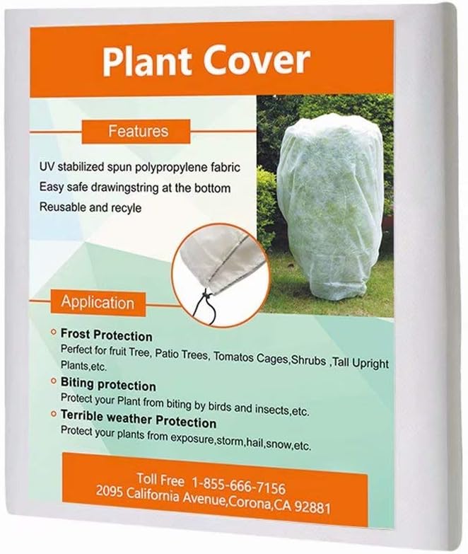 Agfabric Plant Covers Freeze Protection Winter Plant Covers Freeze 108in x84in 0.9oz Outdoor Plant Covers for Winter Drawstring Bags Winter Frost Pests Protection,White