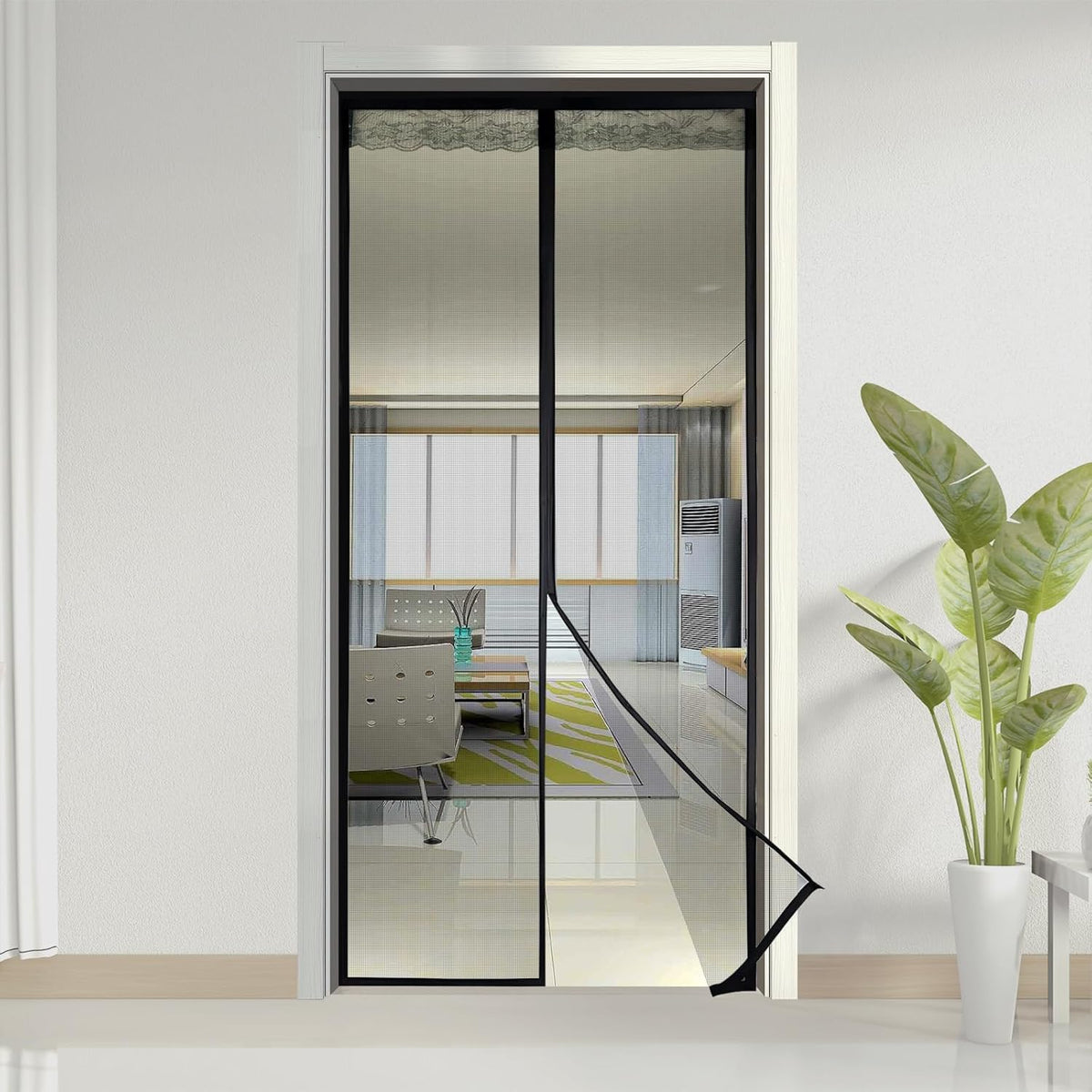 Shatex Updated Fiberglass Magnetic Screen 32in x96in Magnetic Screen Door, Heavy Duty Mesh Curtain for Sliding Door, Self Closing Sealingly Tightly,Pets Kids Friendly, Black
