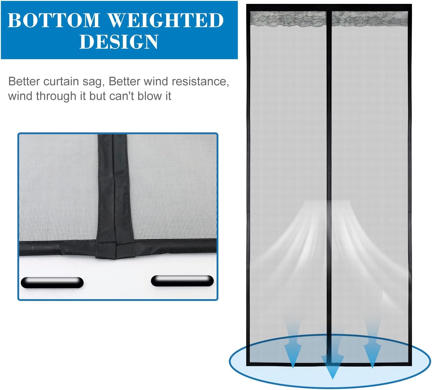 Shatex Updated Fiberglass Magnetic Screen 32in x96in Magnetic Screen Door, Heavy Duty Mesh Curtain for Sliding Door, Self Closing Sealingly Tightly,Pets Kids Friendly, Black