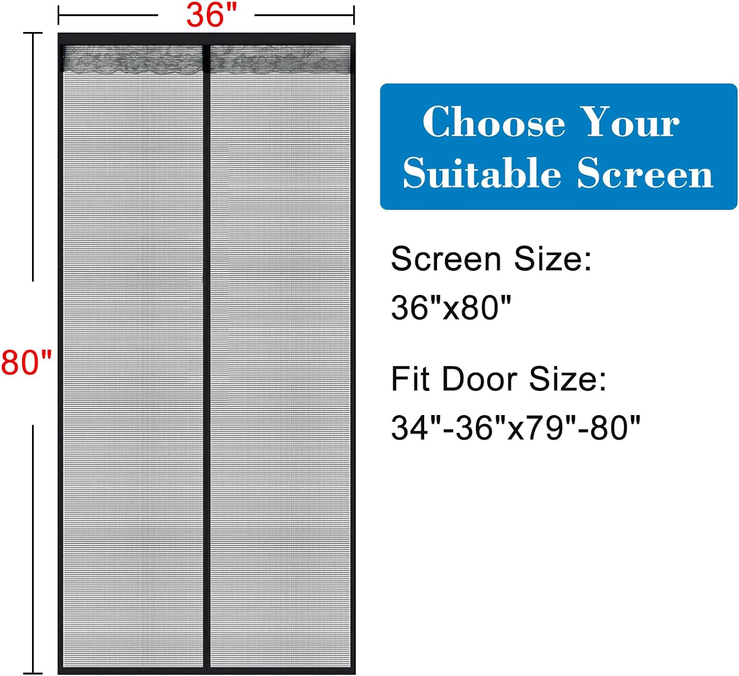 Shatex Updated Fiberglass Magnetic Screen 36in x80in Magnetic Screen Door, Heavy Duty Mesh Curtain for Sliding Door, Self Closing Sealingly Tightly,Pets Kids Friendly, Black