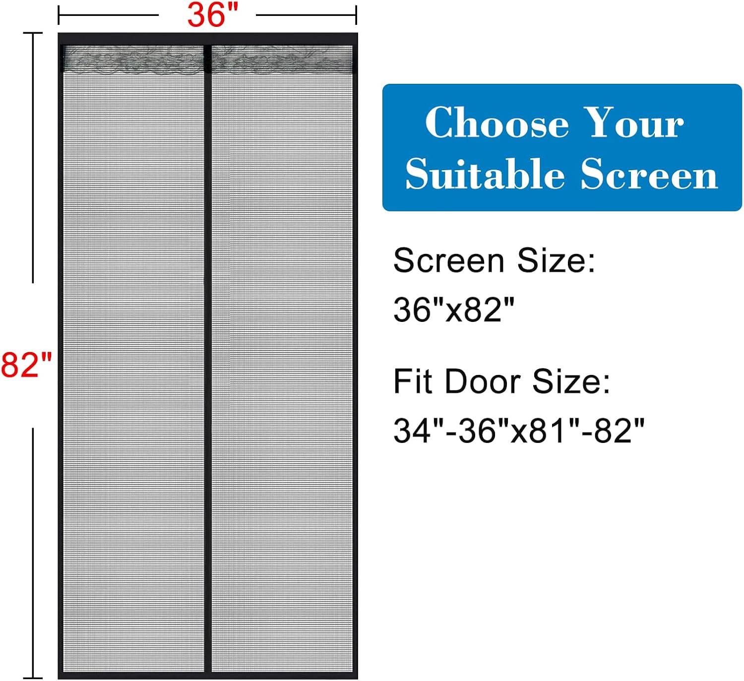 Shatex Updated Fiberglass Magnetic Screen 36in x82in Magnetic Screen Door, Heavy Duty Mesh Curtain for Sliding Door, Self Closing Sealingly Tightly,Pets Kids Friendly, Black