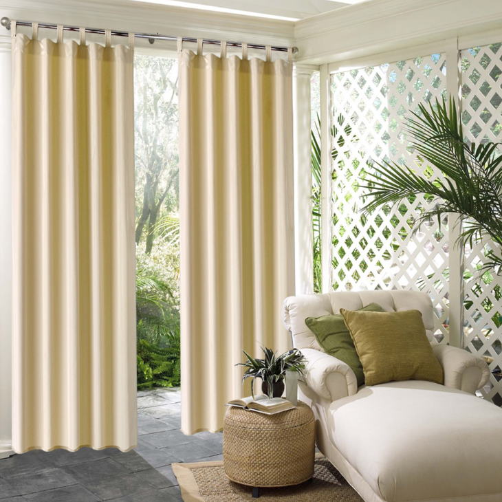 Ivory Polyester 50 in. W x 84 in. L Tap Top Blackout Curtain Double Panel