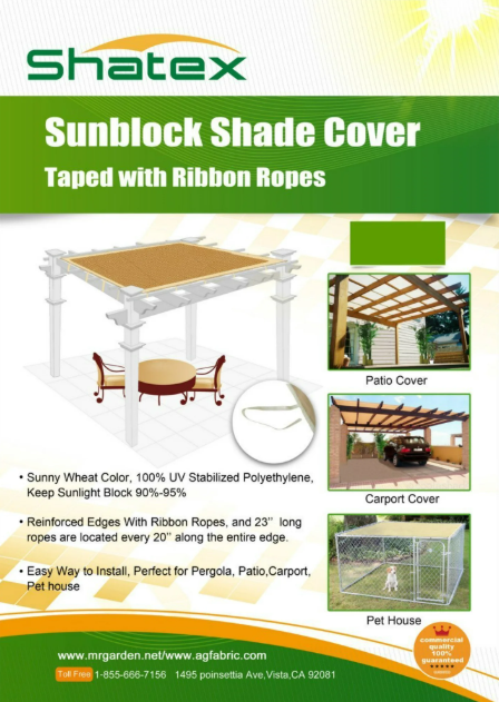 Shatex Shade Panel Block 90% of UV Rays with Ready tie up Ribbon for Pergola Gazebo Porch 10 ft. x 12 ft. Wheat