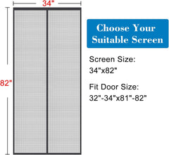 Shatex Magnetic Screen Door 34 in x82 in Fiberglass Screen Door Mesh, Heavy Duty Mesh Curtain for Sliding Door, Pets and Kids Friendly, Black