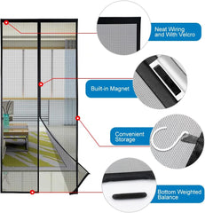 Shatex Magnetic Screen Door 34 in x82 in Fiberglass Screen Door Mesh, Heavy Duty Mesh Curtain for Sliding Door, Pets and Kids Friendly, Black