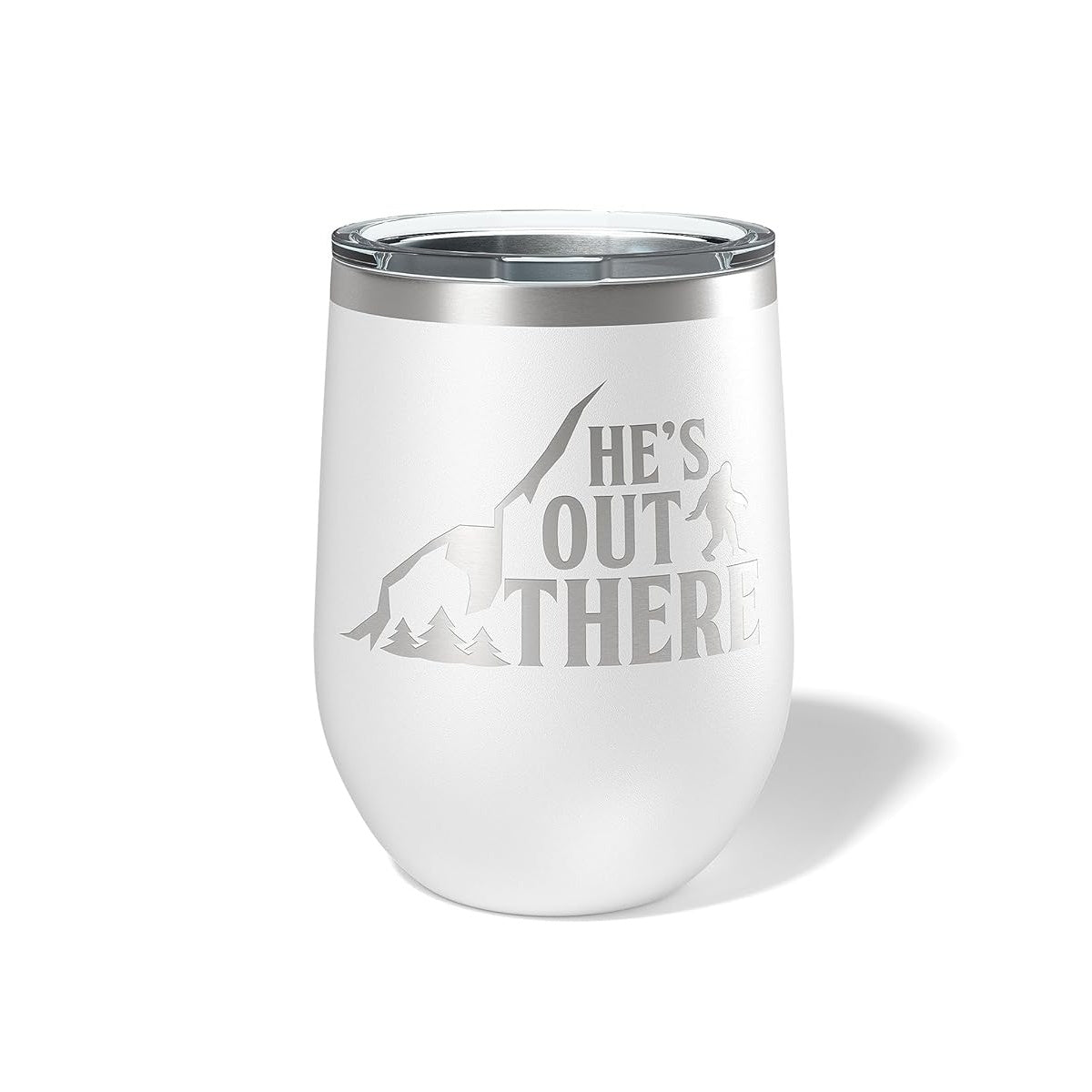 12oz White Wine Tumbler Stainless Steel Double Wall Vacuum Insulated Wine Glass with Lid He is Out There Engraved Camp Cup