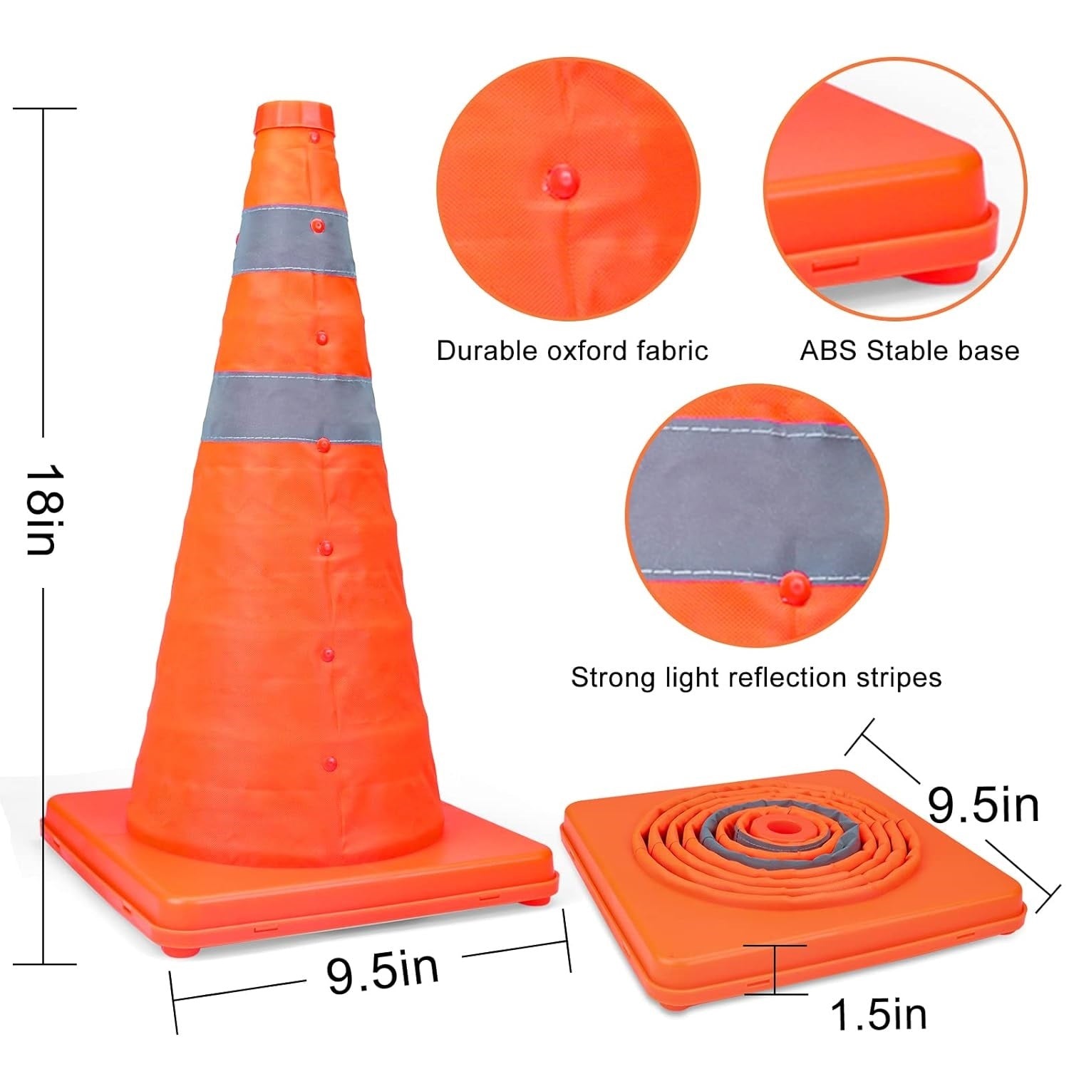 18 in Collapsible Traffic Safety Cones with Reflective Collar for Road Safety,Orange