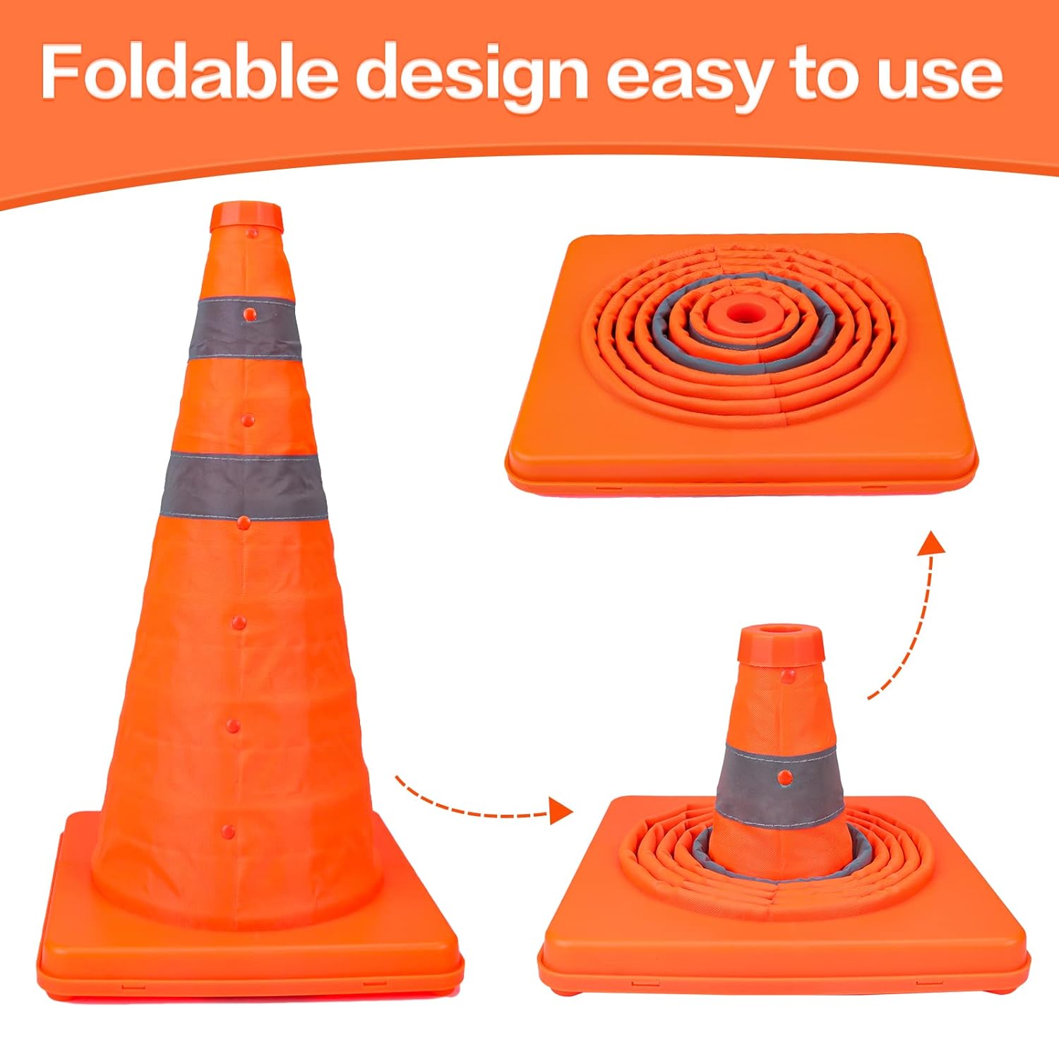 12 in. Collapsible Traffic Safety Cones with Reflective Collar for Road Safety,Orange